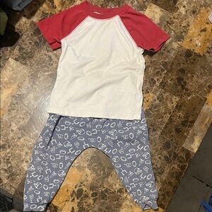 Cat & Jack Red and chick pea sporty pants and White Tee (2T) (24 months)